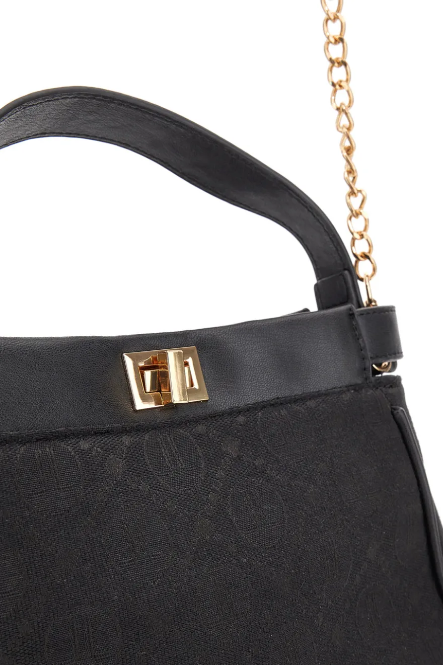 Borsa nera con tracolla con catenella Lancetti Seyla