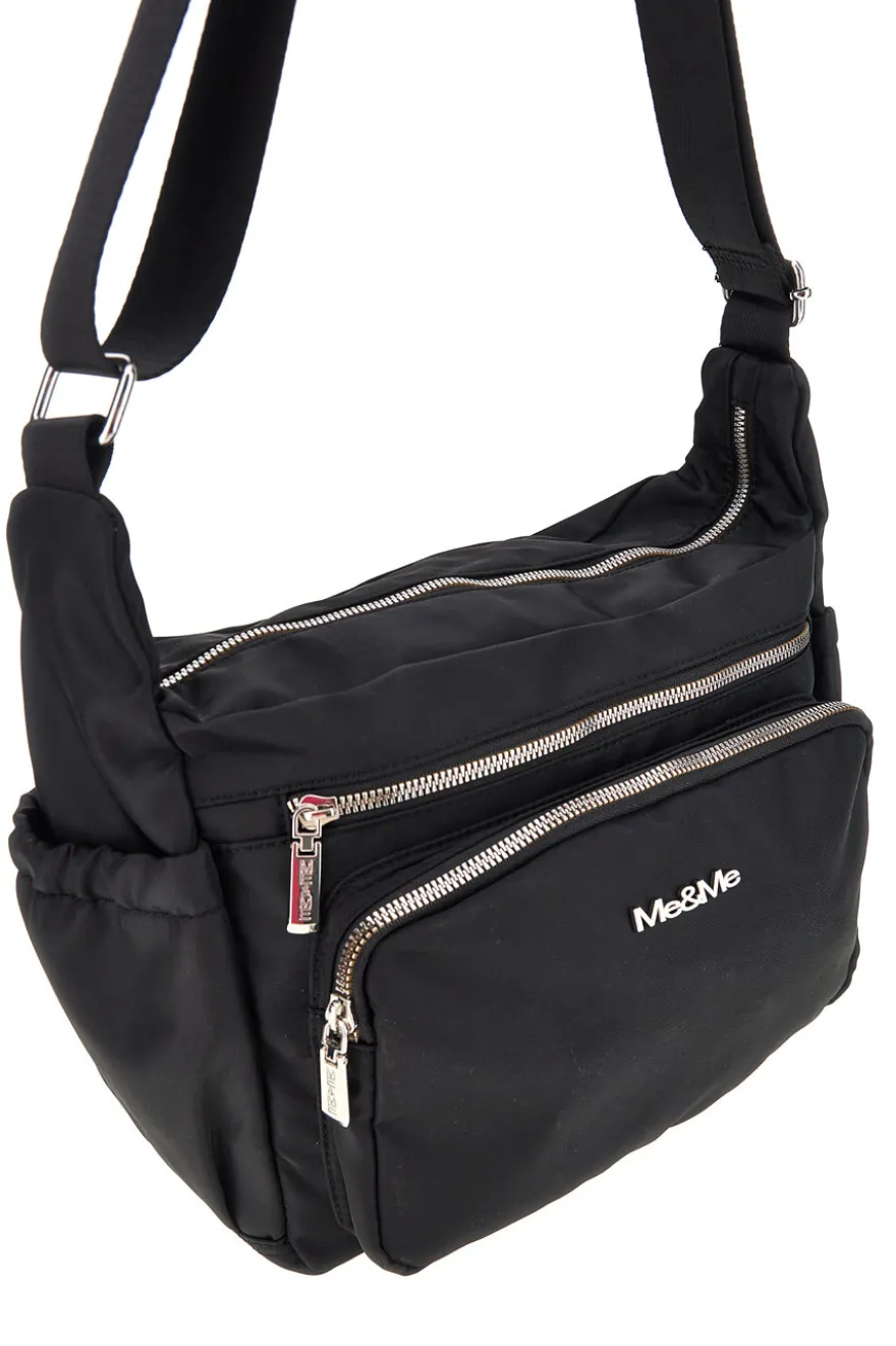 Borsa nera con zip multiple e tracolla regolabile Me & me spa 8059