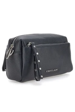 Borsa nera in vera pelle con tracolla e tasche interne First Lady SL 99138