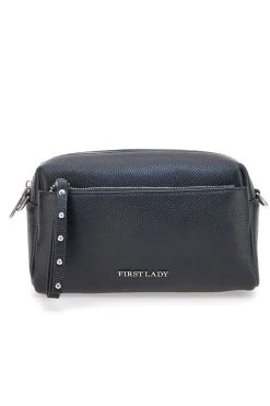 Borsa nera in vera pelle con tracolla e tasche interne First Lady SL 99138