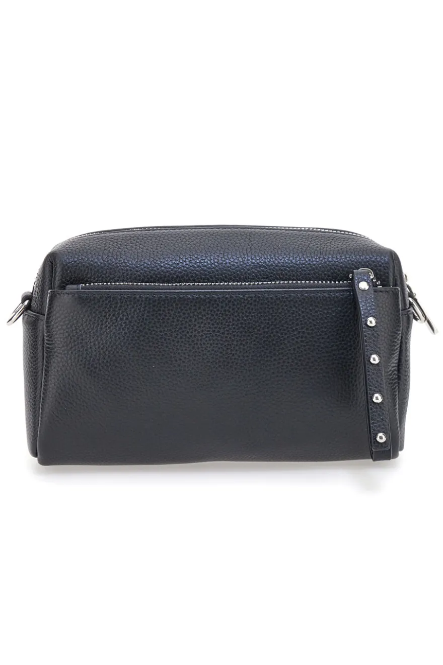 Borsa nera in vera pelle con tracolla e tasche interne First Lady SL 99138