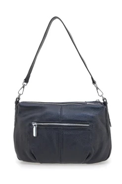 Borsa nera in vera pelle con manico corto e tracolla removibili First Lady SL 58809