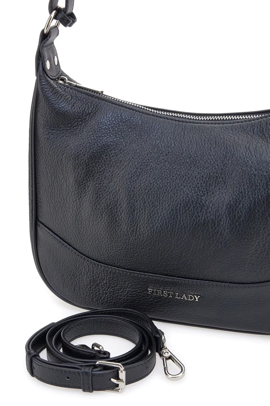 Borsa nera in vera pelle con tracolla inclusa First Lady SL 68822