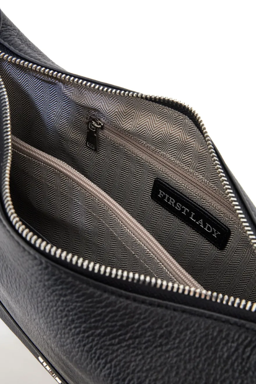 Borsa nera in vera pelle con tracolla inclusa First Lady SL 68822
