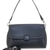 Borsa nera in vera pelle con manico corto e tracolla First Lady SL 68870