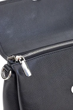 Borsa nera in vera pelle con manico corto e tracolla First Lady SL 68870
