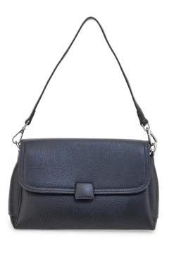 Borsa nera in vera pelle con manico corto e tracolla First Lady SL 68870
