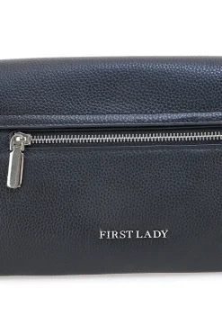 Borsa nera in vera pelle con manico corto e tracolla First Lady SL 68870