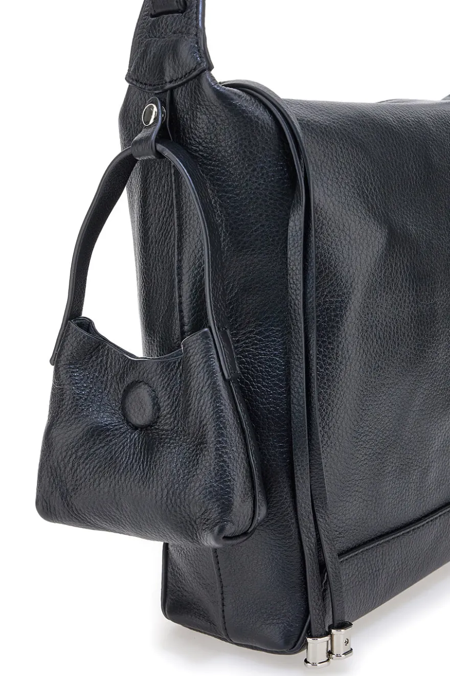 Borsa nera in vera pelle con tracolla e borsellino incluso First Lady SL 8801