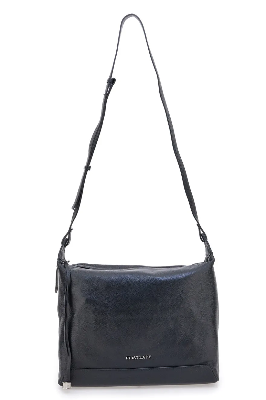 Borsa nera in vera pelle con tracolla e borsellino incluso First Lady SL 8801