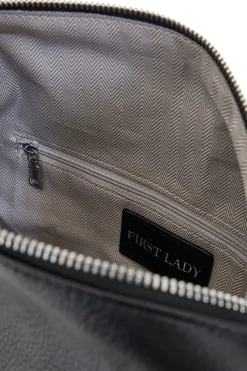 Borsa nera in vera pelle con tracolla e borsellino incluso First Lady SL 8801