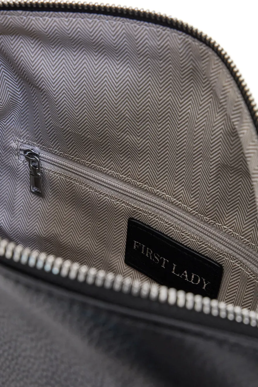 Borsa nera in vera pelle con tracolla e borsellino incluso First Lady SL 8801