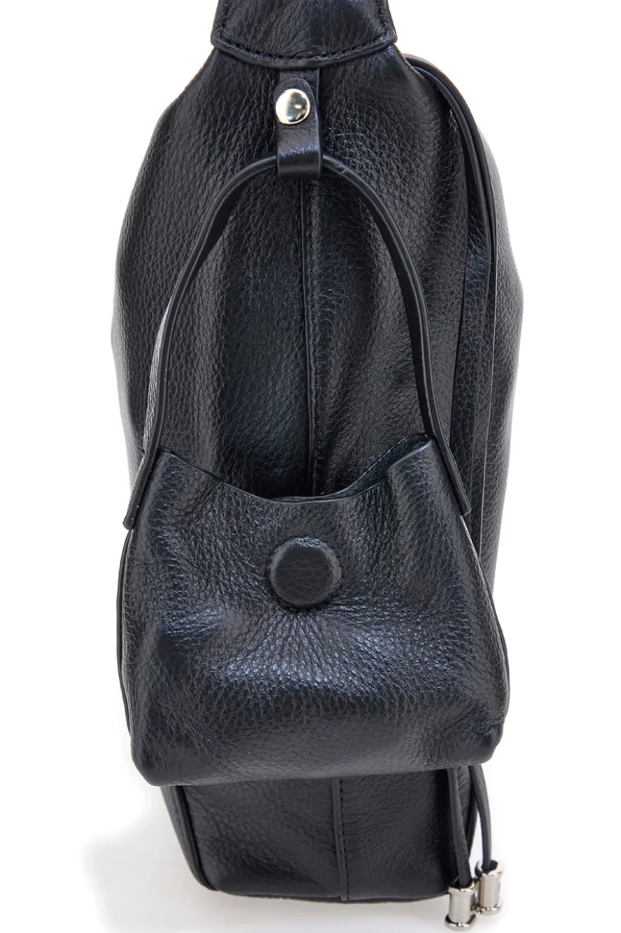 Borsa nera in vera pelle con tracolla e borsellino incluso First Lady SL 8801