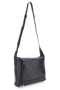 Borsa nera in vera pelle con tracolla e borsellino incluso First Lady SL 8801
