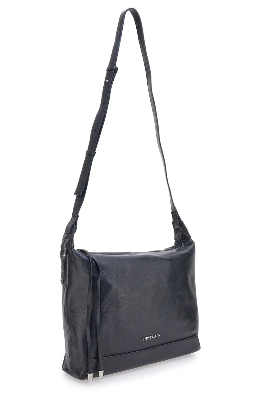 Borsa nera in vera pelle con tracolla e borsellino incluso First Lady SL 8801
