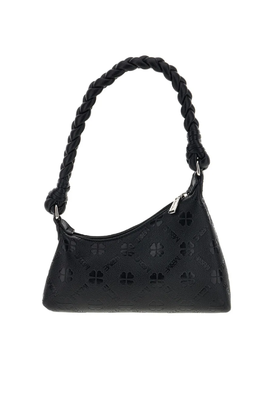 Borsa nera traforata manico intrecciato Me & me L4743