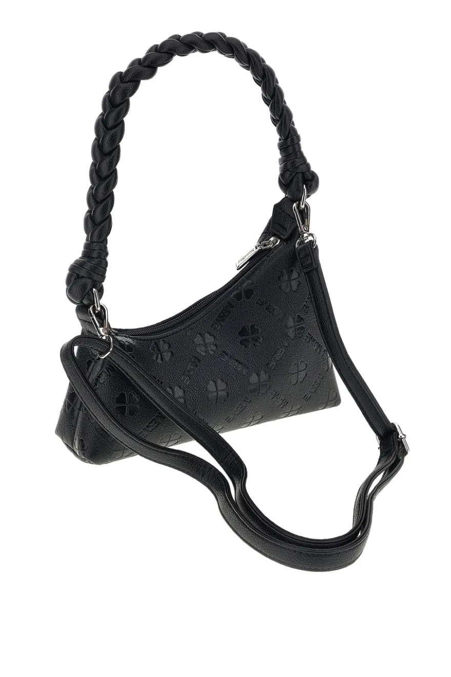 Borsa nera traforata manico intrecciato Me & me L4743