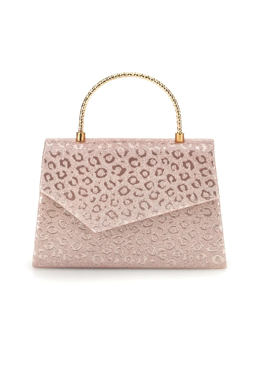 Borsa rosa con texture animalier e manico a catena Nbg SERA/3488