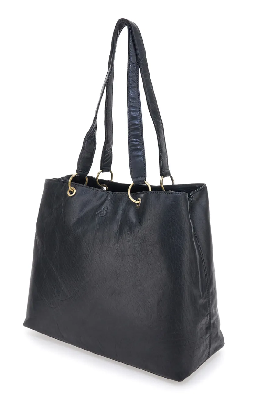 Borsa shopper nera in vera pelle con doppi manici Basile CLASS BA3669TI