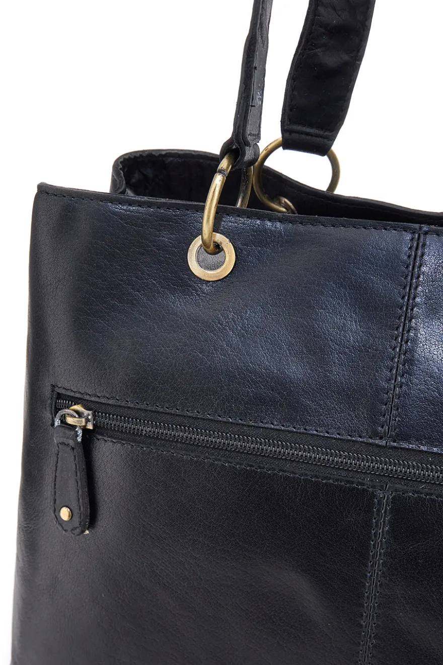 Borsa shopper nera in vera pelle con doppi manici Basile CLASS BA3669TI