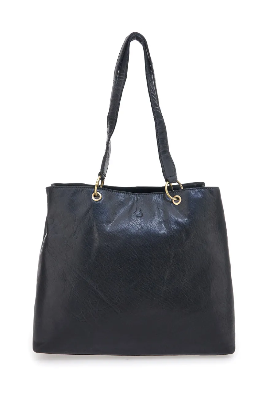 Borsa shopper nera in vera pelle con doppi manici Basile CLASS BA3669TI