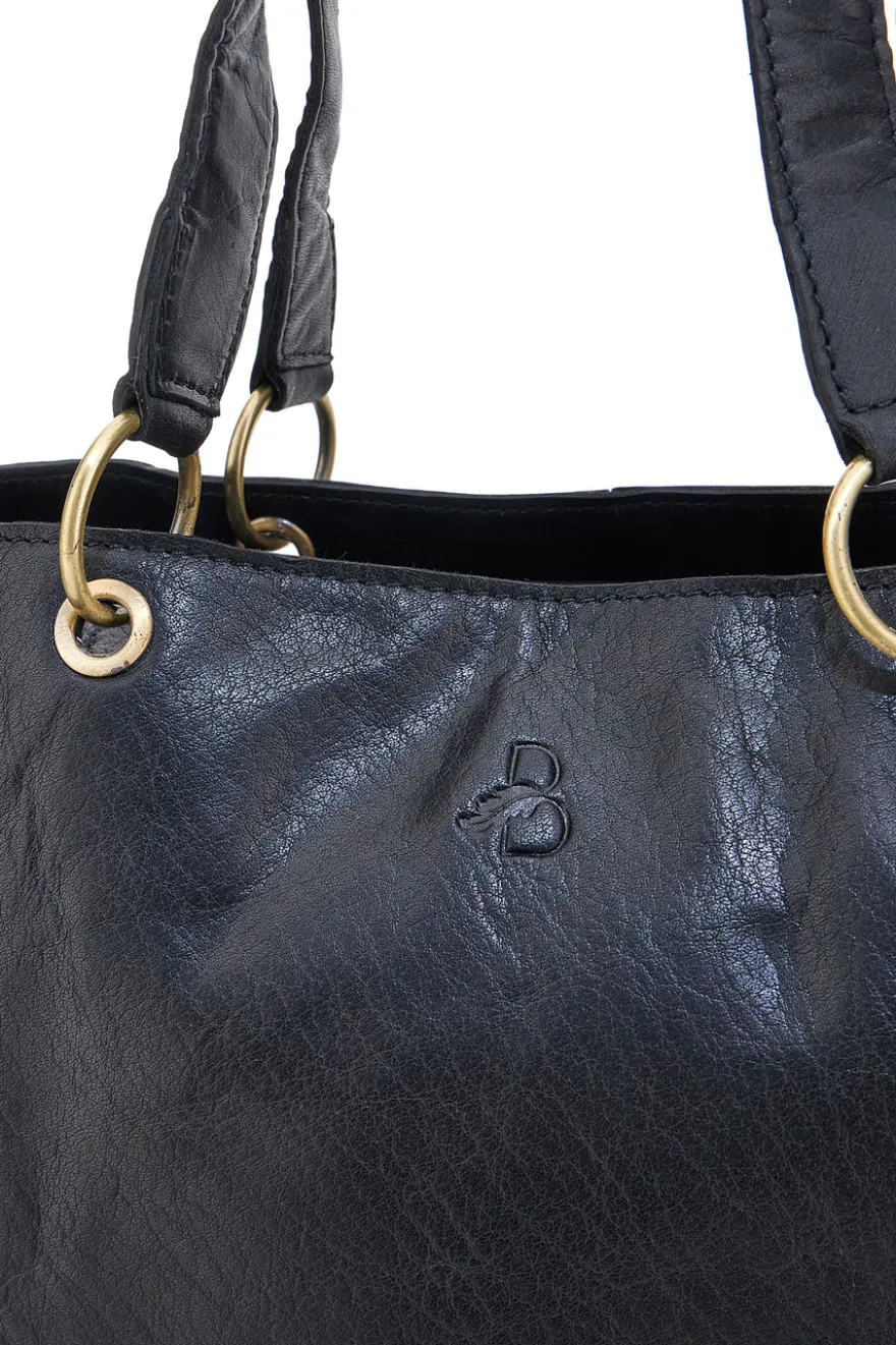 Borsa shopper nera in vera pelle con doppi manici Basile CLASS BA3669TI