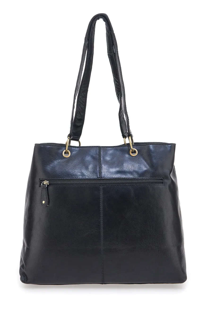 Borsa shopper nera in vera pelle con doppi manici Basile CLASS BA3669TI
