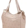 Borsa shopping cipria con borchie tonde Lancetti LL25W-101-3