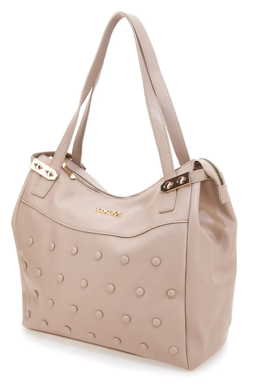 Borsa shopping cipria con borchie tonde Lancetti LL25W-101-3