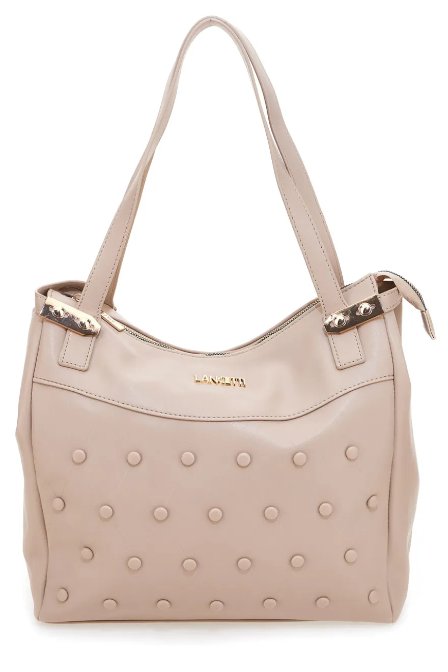 Borsa shopping cipria con borchie tonde Lancetti LL25W-101-3