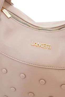 Borsa shopping cipria con borchie tonde Lancetti LL25W-101-3