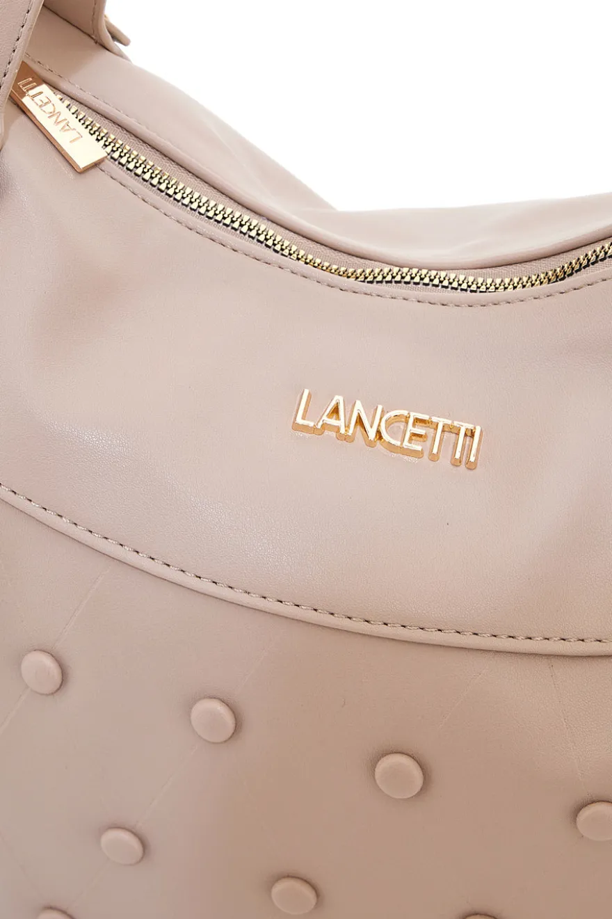 Borsa shopping cipria con borchie tonde Lancetti LL25W-101-3