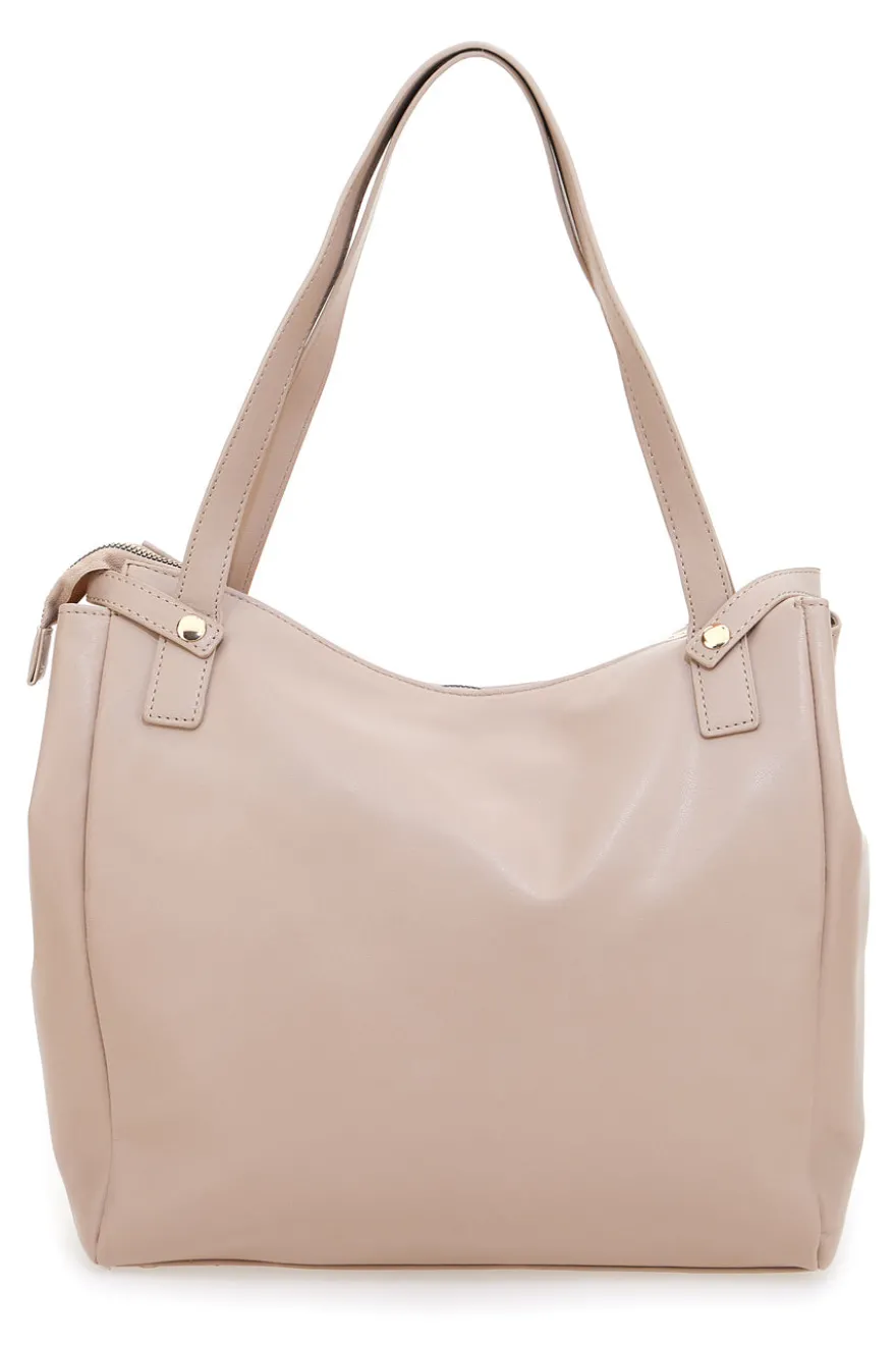 Borsa shopping cipria con borchie tonde Lancetti LL25W-101-3