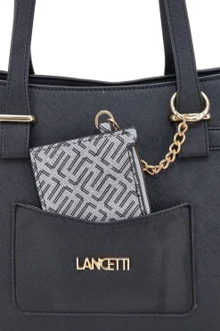Borsa shopping nera con pochette logata Lancetti LL25W-106-2