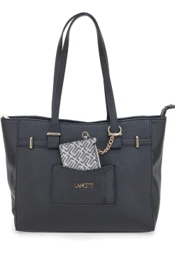 Borsa shopping nera con pochette logata Lancetti LL25W-106-2