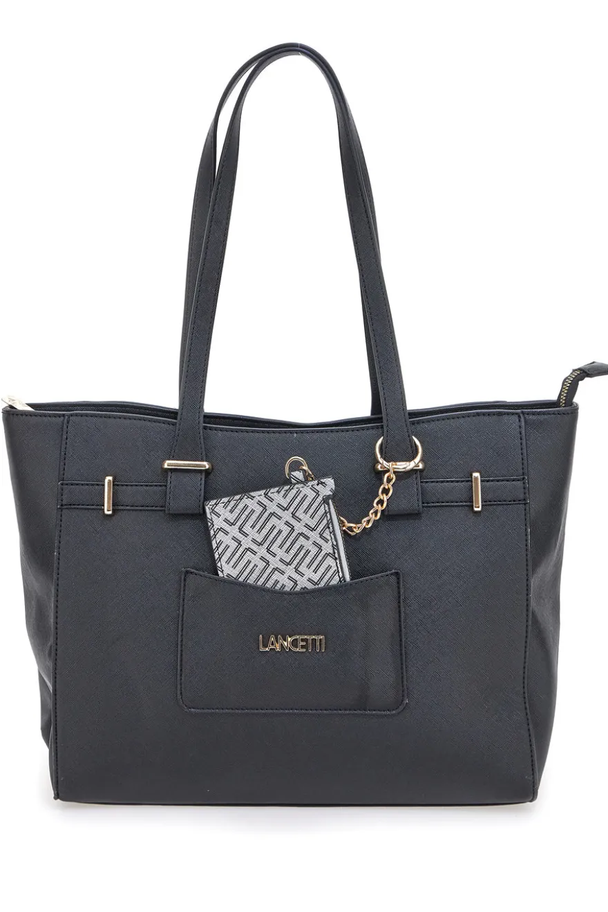 Borsa shopping nera con pochette logata Lancetti LL25W-106-2