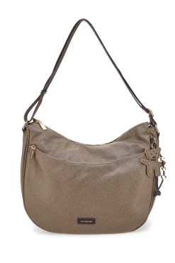 Borsa taupe con charm orsetto e zip dorate Naj-Oleari 61329/BOBA13