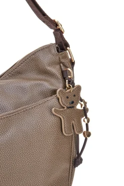Borsa taupe con charm orsetto e zip dorate Naj-Oleari 61329/BOBA13