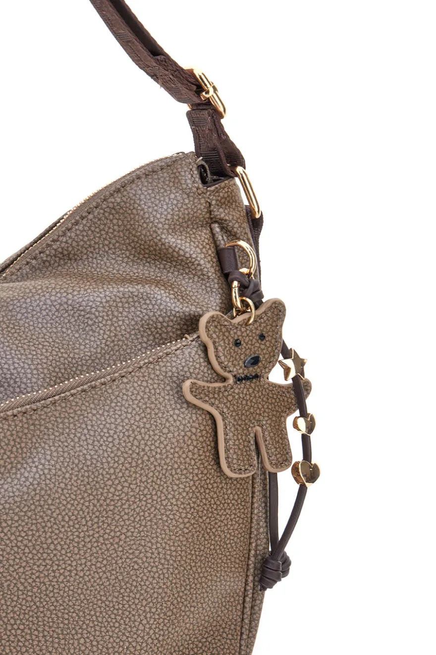 Borsa taupe con charm orsetto e zip dorate Naj-Oleari 61329/BOBA13