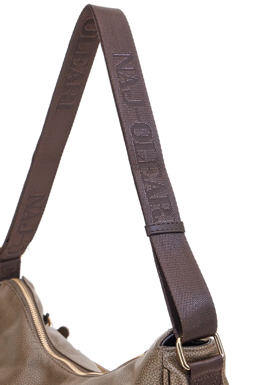 Borsa taupe con charm orsetto e zip dorate Naj-Oleari 61329/BOBA13