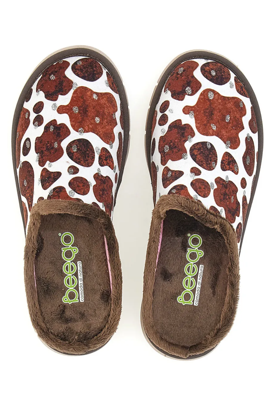 Braune Animalier-Hausschuhe Beego 7479