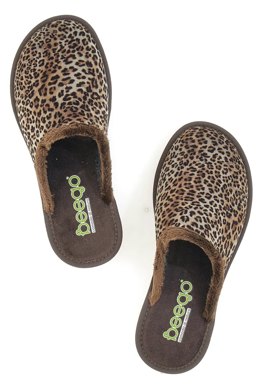 Braune Animalier-Hausschuhe Beego 6332