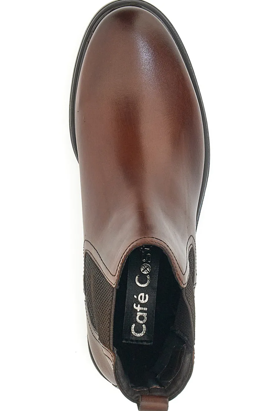 Braune Beatles-Stiefeletten aus echtem Leder im Café kosten 468