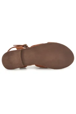 Braune Echtleder-Sandalen mit ovalen Metall-Accessoires im Pittarello-Look IF10328