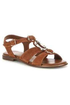Braune Echtleder-Sandalen mit ovalen Metall-Accessoires im Pittarello-Look IF10328