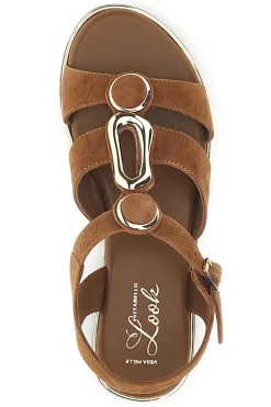 Braune Echtleder-Sandalen mit ovalen Metall-Accessoires im Pittarello-Look IF10328