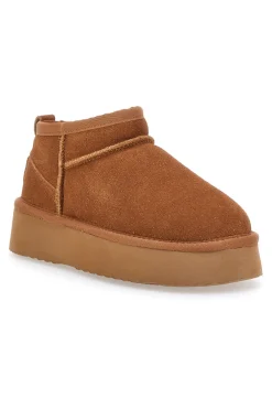 Braune Flatform-Stiefeletten aus echtem Wildleder mit Pittarello-Fell Wow 3547