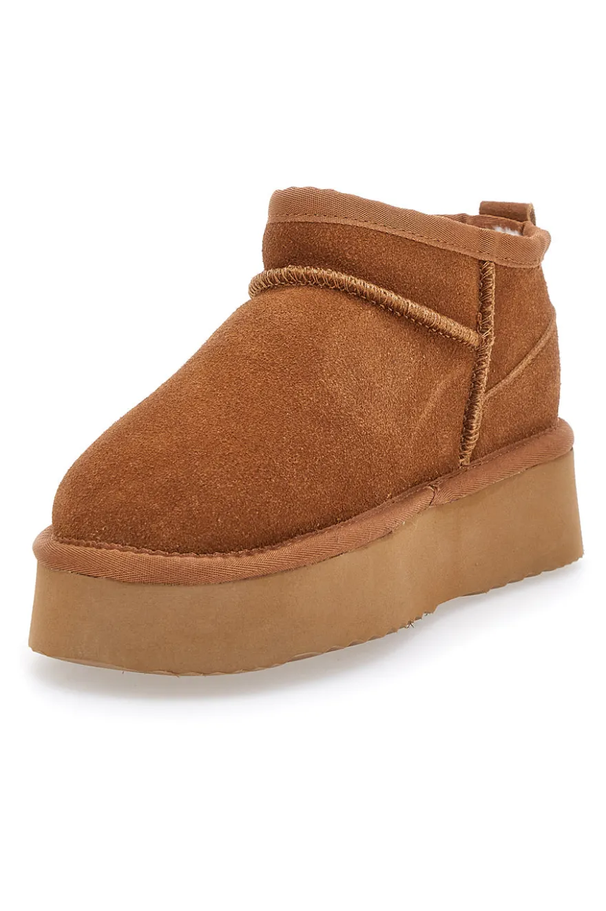 Braune Flatform-Stiefeletten aus echtem Wildleder mit Pittarello-Fell Wow 3547