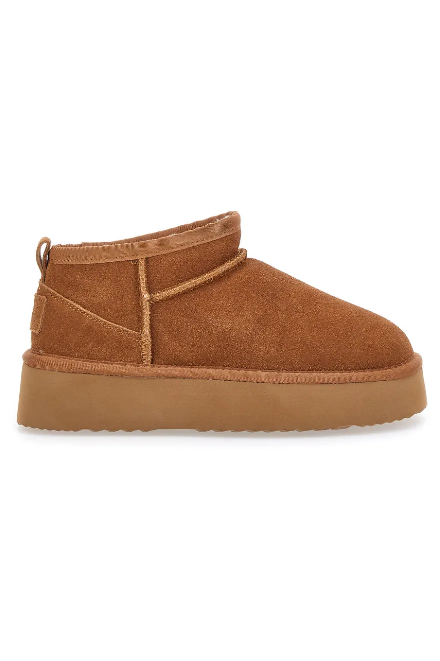 Braune Flatform-Stiefeletten aus echtem Wildleder mit Pittarello-Fell Wow 3547