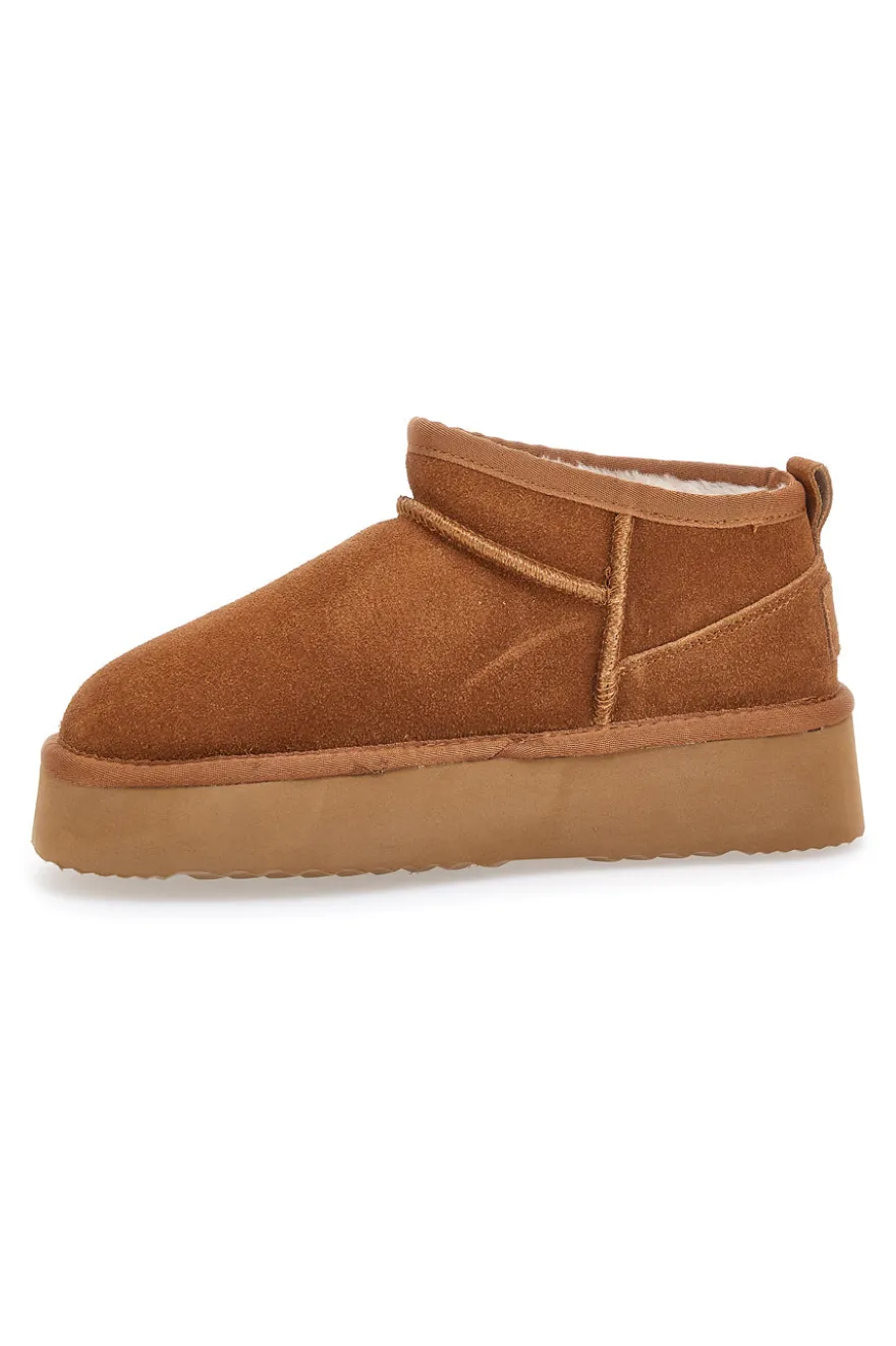 Braune Flatform-Stiefeletten aus echtem Wildleder mit Pittarello-Fell Wow 3547